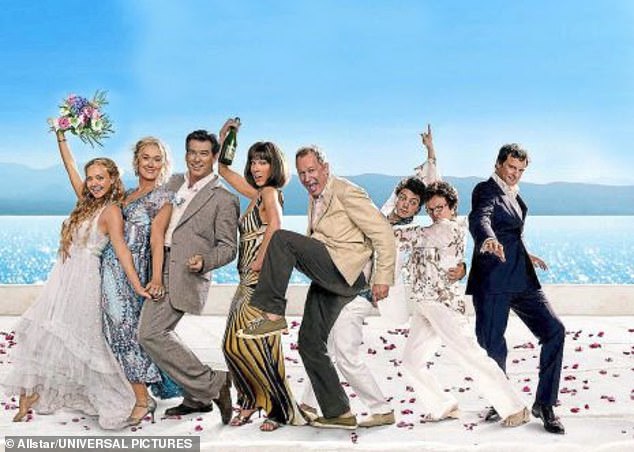 The star-studded cast of Mamma Mia! The Movie. L-R: Amanda Seyfried, Meryl Streep, Pierce Brosnan, Christine Baranski, Stellan Skarsgard, Dominic Cooper, Julie Walters and Colin Firth